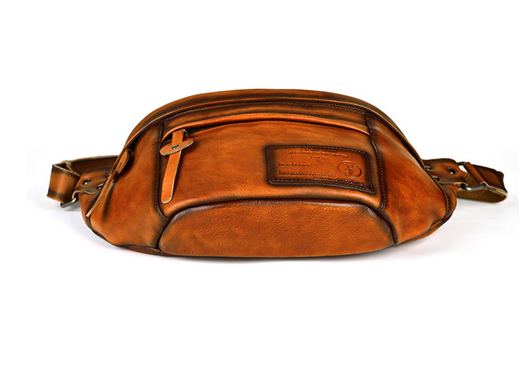 Whatna アンティーク風合い鞣し天 然 牛革 ワンショルダー メンズ ウエストポーチ ウエストバッグ ショルダーバッグ 手作業で作 男女兼用 本革 斜めがけ ボディバッグ  斜め掛け 胸バッグ 15022-5