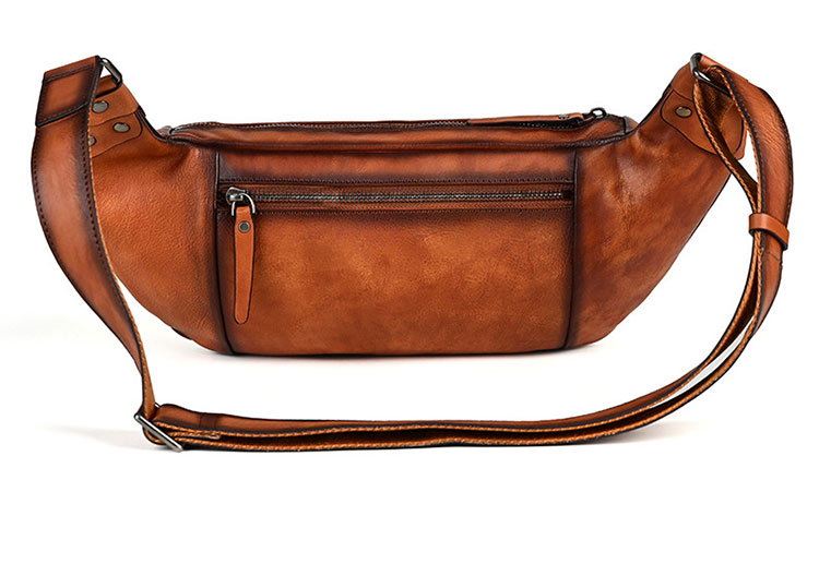 Whatna アンティーク風合い鞣し天 然 牛革 ワンショルダー メンズ ウエストポーチ ウエストバッグ ショルダーバッグ 手作業で作 男女兼用 本革 斜めがけ ボディバッグ 斜め掛け 胸バッグ 15023-2