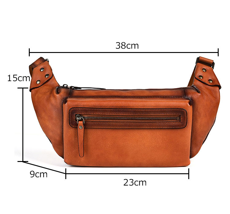 Whatna アンティーク風合い鞣し天 然 牛革 ワンショルダー メンズ ウエストポーチ ウエストバッグ ショルダーバッグ 手作業で作 男女兼用 本革 斜めがけ ボディバッグ 斜め掛け 胸バッグ 15023-1