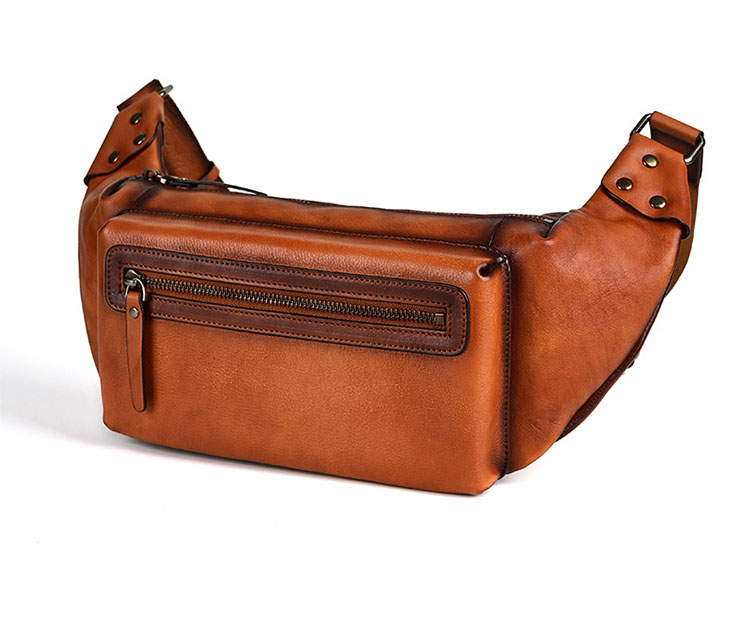 Whatna アンティーク風合い鞣し天 然 牛革 ワンショルダー メンズ ウエストポーチ ウエストバッグ ショルダーバッグ 手作業で作 男女兼用 本革 斜めがけ ボディバッグ 斜め掛け 胸バッグ 15023-3