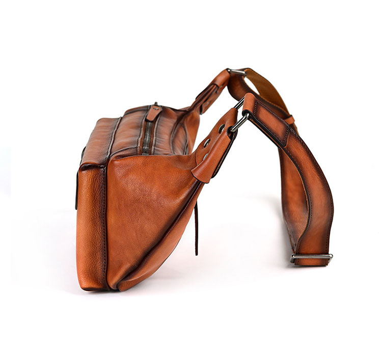 Whatna アンティーク風合い鞣し天 然 牛革 ワンショルダー メンズ ウエストポーチ ウエストバッグ ショルダーバッグ 手作業で作 男女兼用 本革 斜めがけ ボディバッグ 斜め掛け 胸バッグ 15023-4