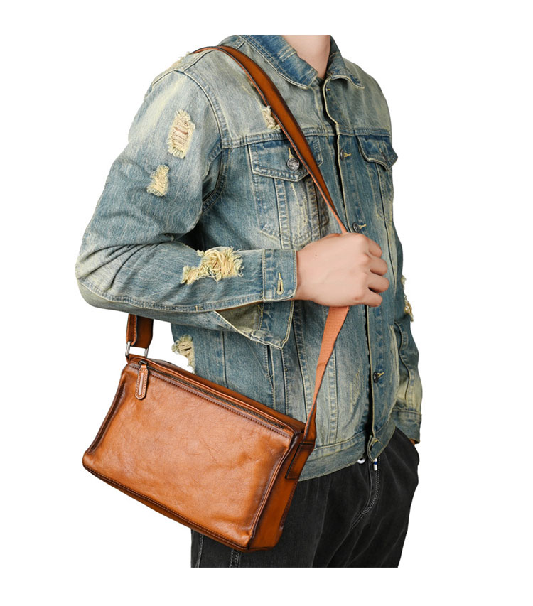 Whatna アンティーク風合い鞣し天 然 牛革ミニショルダーバッグ メンズ 斜め掛け ミニボディバッグ 胸バッグ 本 革 小さめビジネスバッグ肩掛け 通勤 通学 斜めがけバッグ 小さめメッセンジャーバッグ 防水 バッグ 自転車 かばん男性用-7