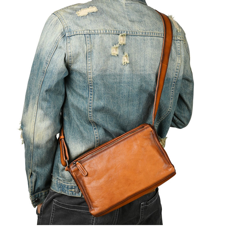 Whatna アンティーク風合い鞣し天 然 牛革ミニショルダーバッグ メンズ 斜め掛け ミニボディバッグ 胸バッグ 本 革 小さめビジネスバッグ肩掛け 通勤 通学 斜めがけバッグ 小さめメッセンジャーバッグ 防水 バッグ 自転車 かばん男性用-8