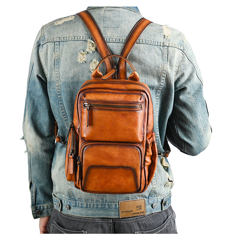 Whatna アンティーク風合い鞣し天 然 牛 革 ワンショルダーメンズ 3way 斜めがけ 肩掛け ボディバッグ 胸バッグ リュックバック 手持ちバック 手提げバック A4 ipad 10.5収納可本革 厚手 レザー  左右付け替え可能 13781-9