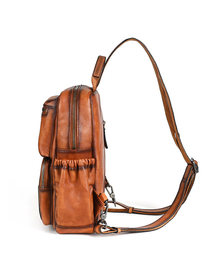 Whatna アンティーク風合い鞣し天 然 牛 革 ワンショルダーメンズ 3way 斜めがけ 肩掛け ボディバッグ 胸バッグ リュックバック 手持ちバック 手提げバック A4 ipad 10.5収納可本革 厚手 レザー  左右付け替え可能 13781-3