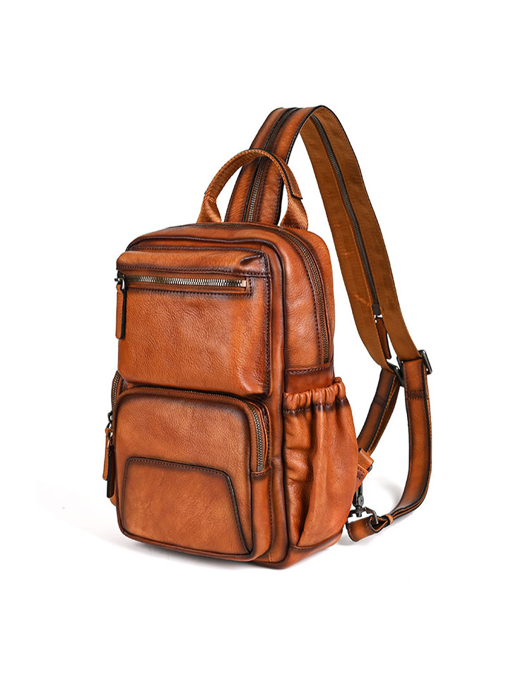 Whatna アンティーク風合い鞣し天 然 牛 革 ワンショルダーメンズ 3way 斜めがけ 肩掛け ボディバッグ 胸バッグ リュックバック 手持ちバック 手提げバック A4 ipad 10.5収納可本革 厚手 レザー  左右付け替え可能 13781-1