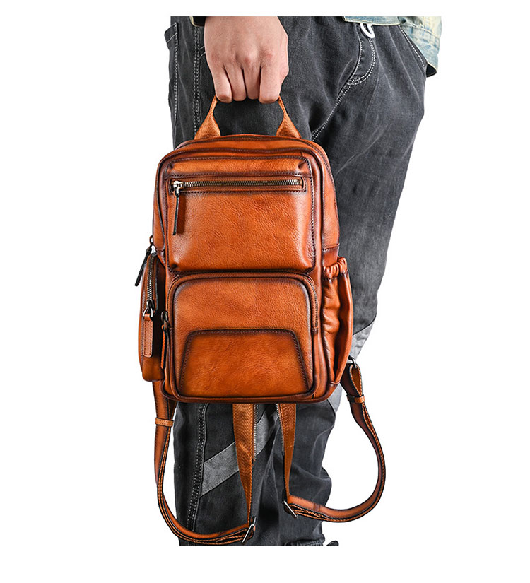 Whatna アンティーク風合い鞣し天 然 牛 革 ワンショルダーメンズ 3way 斜めがけ 肩掛け ボディバッグ 胸バッグ リュックバック 手持ちバック 手提げバック A4 ipad 10.5収納可本革 厚手 レザー  左右付け替え可能 13781-10