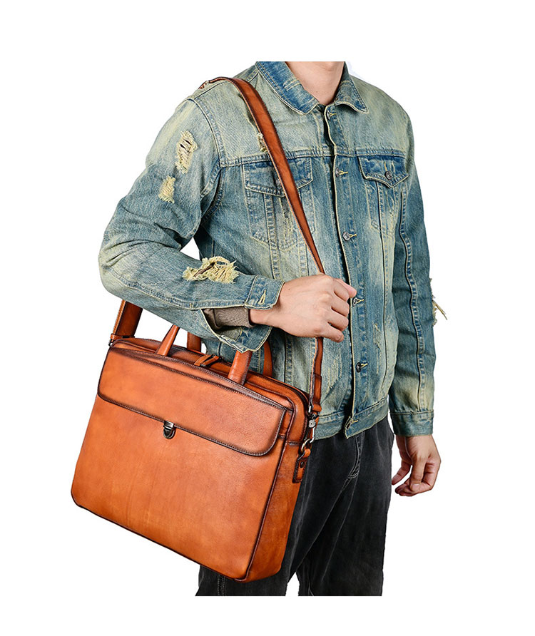 Whatna アンティーク風合い鞣し天 然 牛革 ビジネスバッグメンズ 2way ショルダー 手提げバッグブリーフケース15.6インチPC対応 旅行 出張 通勤 通学 就活 面接 バッグ かばん 男性用13783-7