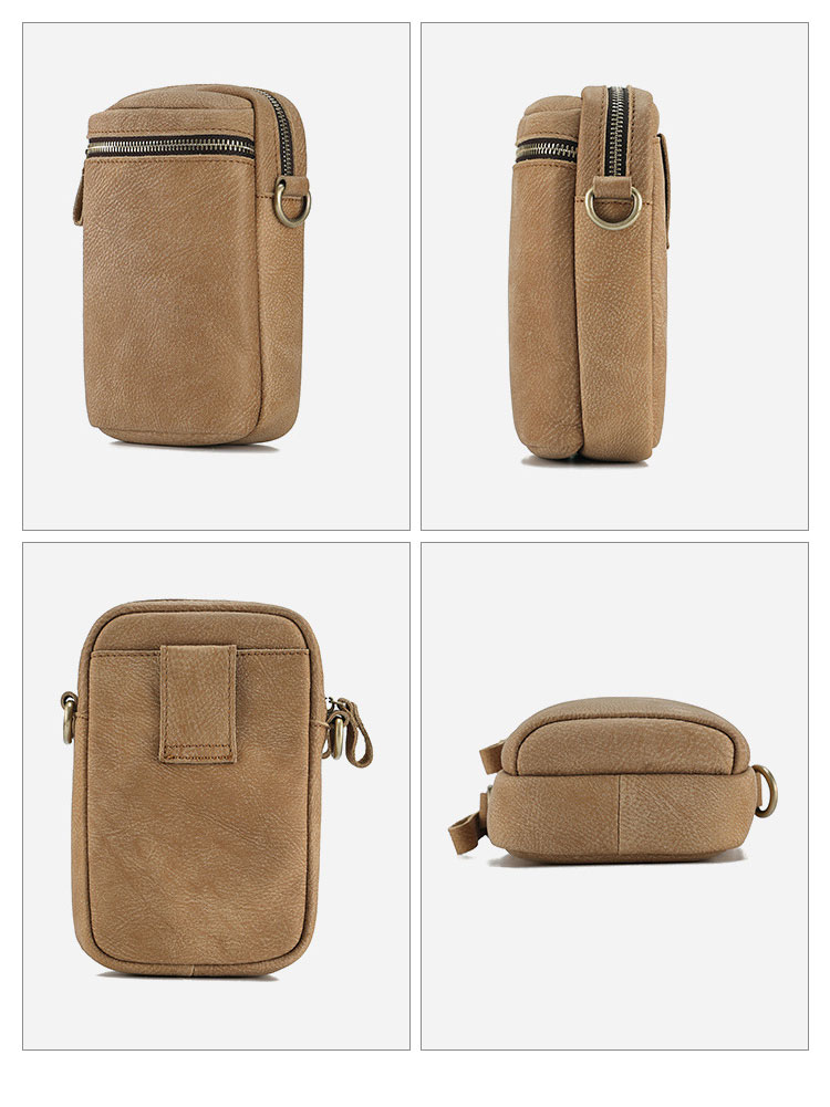 Whatna 牛 革 ミニワンショルダーバッグ メンズ ミニ斜め掛け ボディバッグ 胸バッグ ミニウエストバッグ ベルトポーチ カラビナポーチヒップバッグ ウエストポーチバイク用 本革厚手 レザー 男女兼用-1