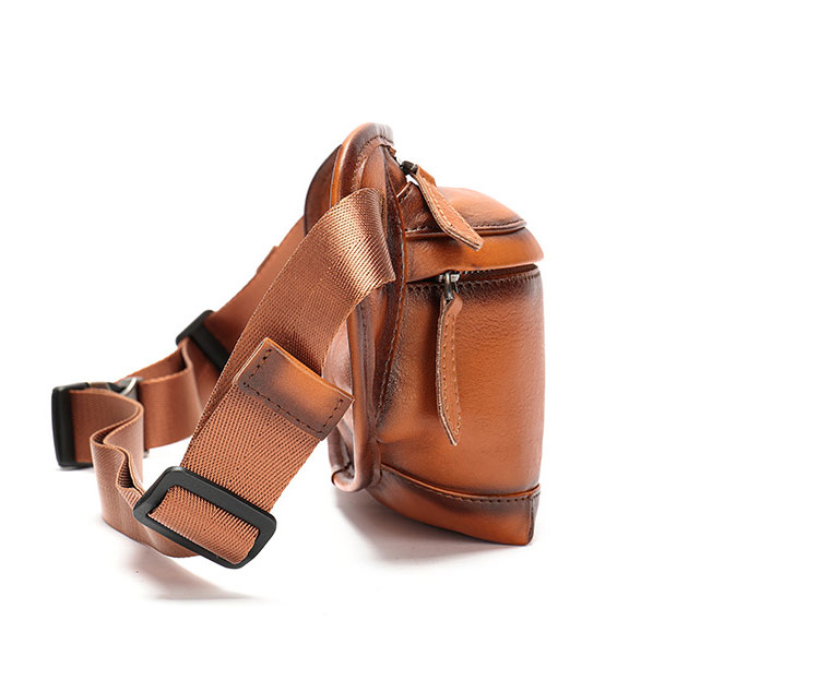 Whatna アンティーク風合い鞣し天 然 牛革 ワンショルダー メンズ ウエストポーチ ウエストバッグ ショルダーバッグ 手作業で作 男女兼用 本革 斜めがけ ボディバッグ  斜め掛け 胸バッグ 9152-3