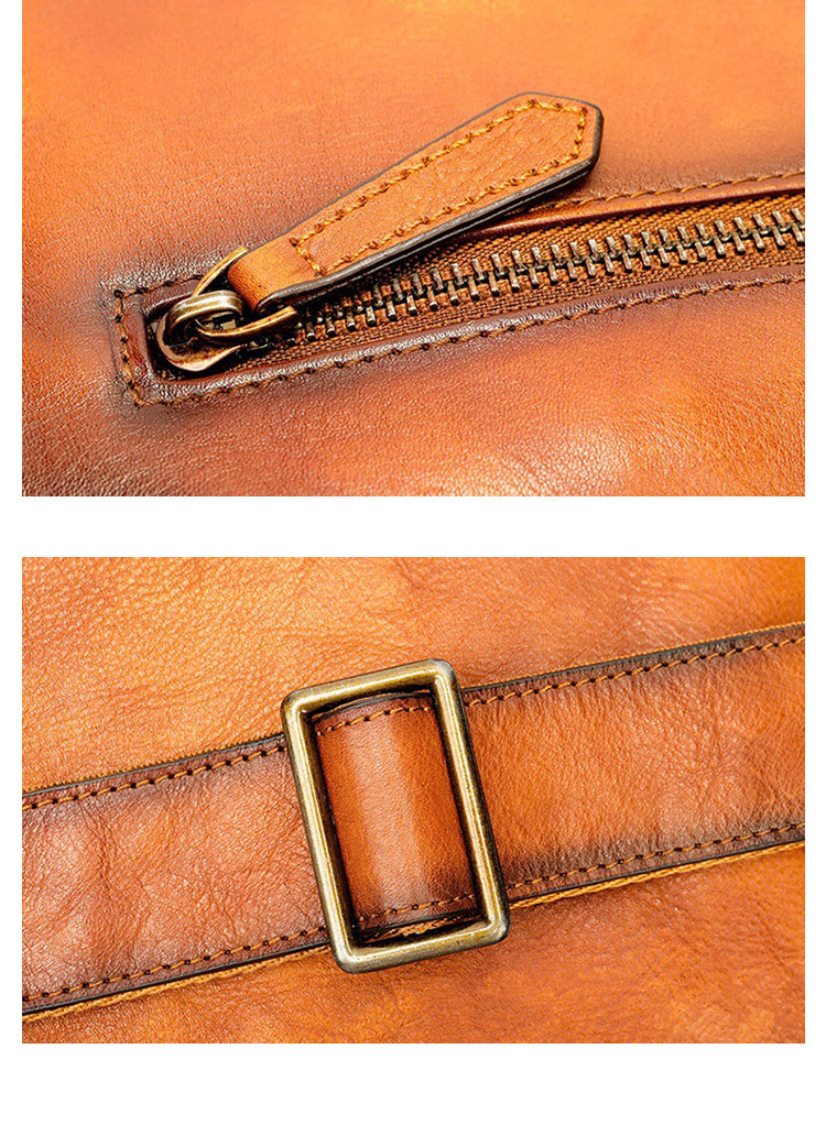 Whatna アンティーク風合い鞣し天 然 牛 革 ワンショルダーメンズ 3way 斜めがけ 肩掛けミニボディバッグ 胸バッグ  本革 厚手 レザー13617-9