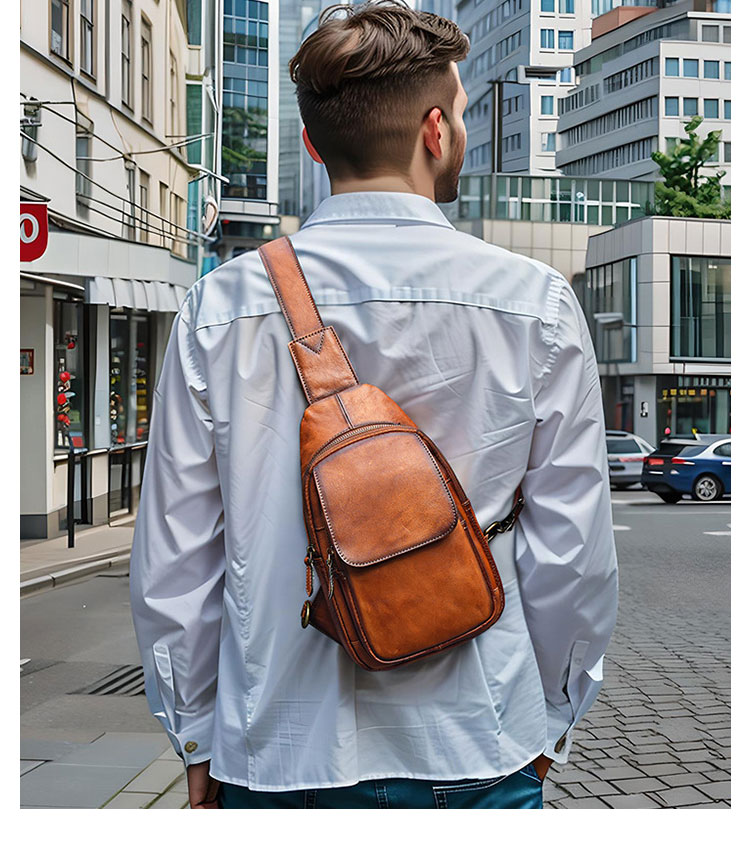 Whatna アンティーク風合い鞣し天 然 牛 革 ワンショルダーメンズ 3way 斜めがけ 肩掛けミニボディバッグ 胸バッグ  本革 厚手 レザー7589-11