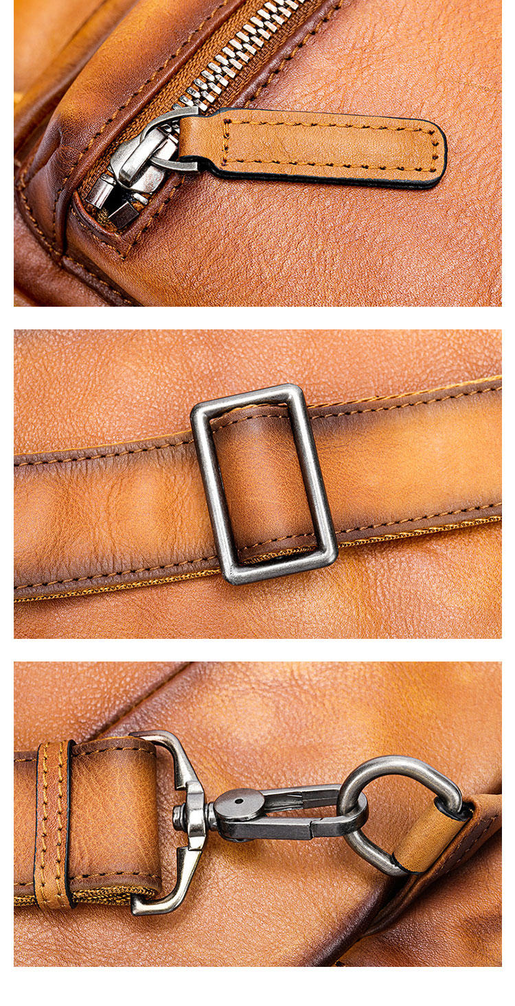 Whatna アンティーク風合い鞣し天 然 牛 革 ワンショルダーメンズ 3way 斜めがけ 肩掛けミニボディバッグ 胸バッグ 本革 厚手 レザー12042-6