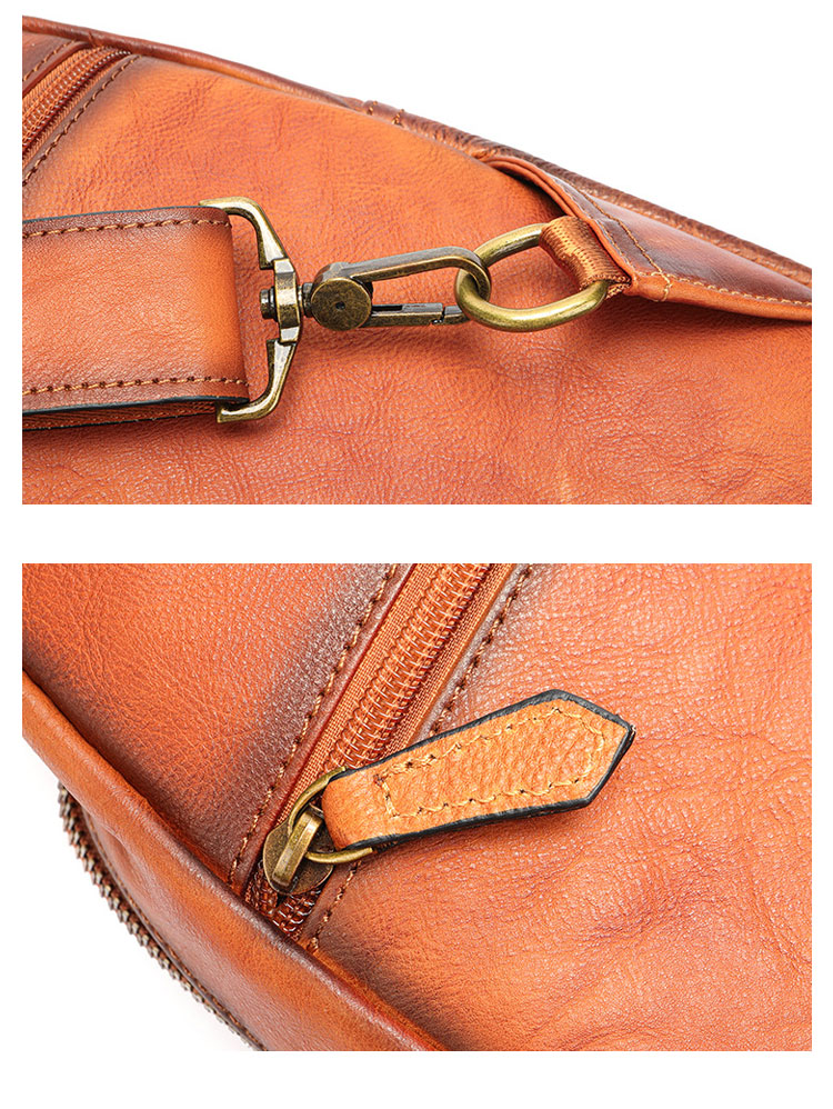 Whatna アンティーク風合い鞣し天 然 牛 革 ワンショルダーメンズ 3way 斜めがけ 肩掛けミニボディバッグ 胸バッグ  本革 厚手 レザー7589-8