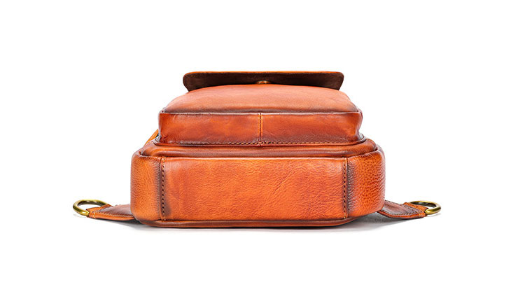 Whatna アンティーク風合い鞣し天 然 牛 革 ワンショルダーメンズ 3way 斜めがけ 肩掛けミニボディバッグ 胸バッグ  本革 厚手 レザー7589-5