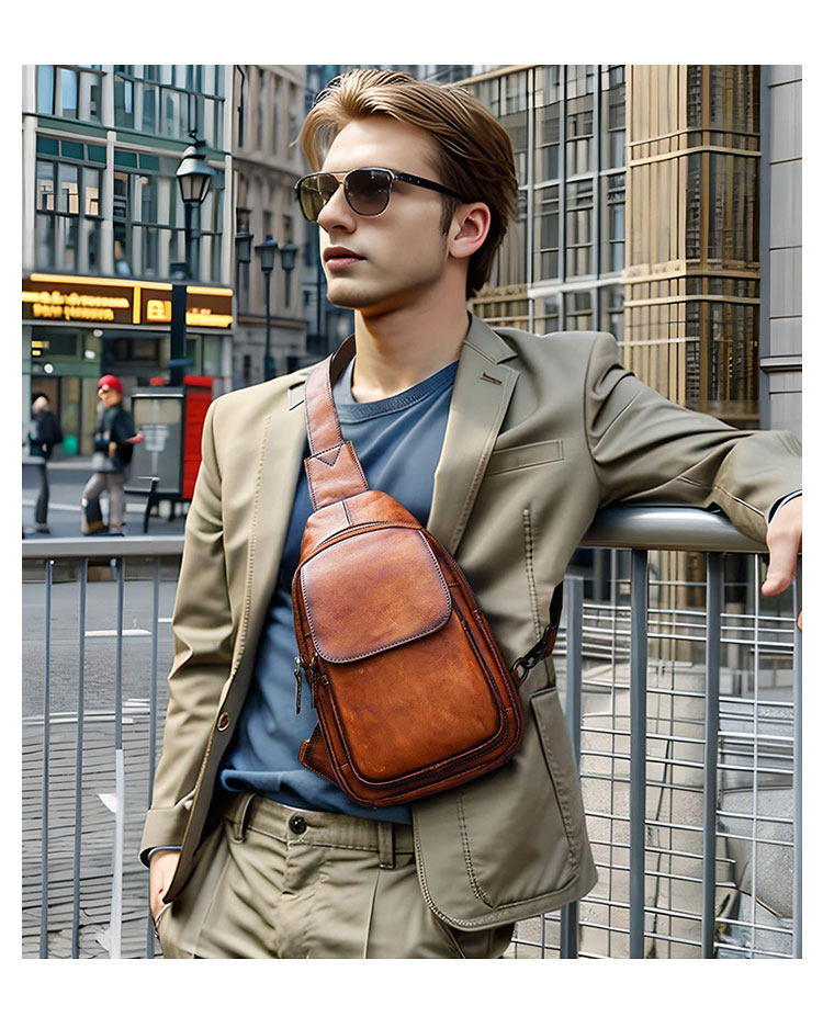 Whatna アンティーク風合い鞣し天 然 牛 革 ワンショルダーメンズ 3way 斜めがけ 肩掛けミニボディバッグ 胸バッグ  本革 厚手 レザー7589-10