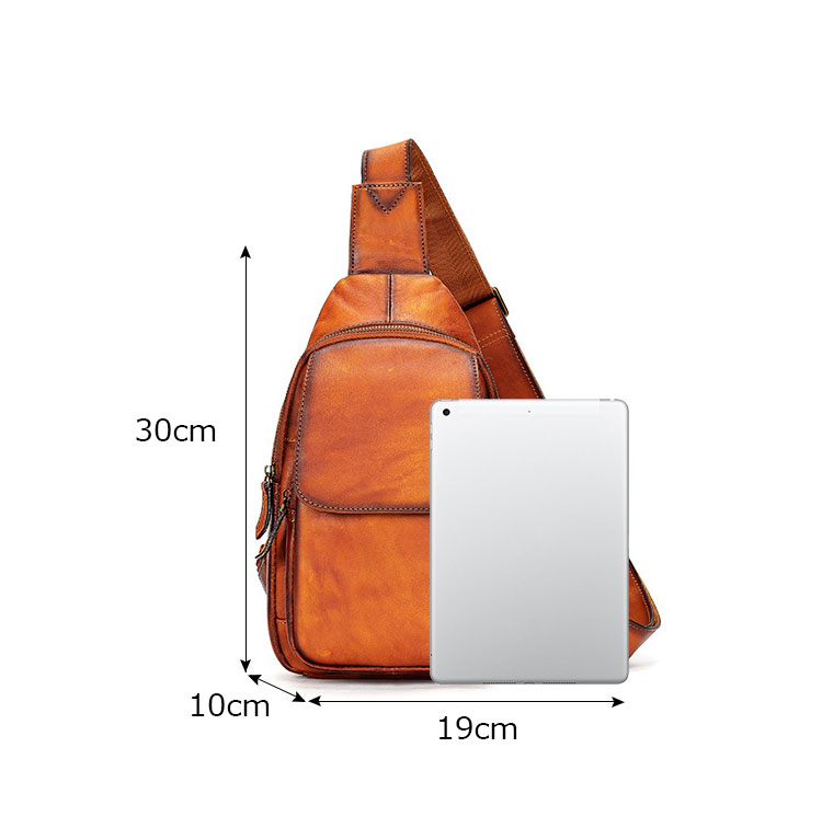 Whatna アンティーク風合い鞣し天 然 牛 革 ワンショルダーメンズ 3way 斜めがけ 肩掛けミニボディバッグ 胸バッグ  本革 厚手 レザー7589-1