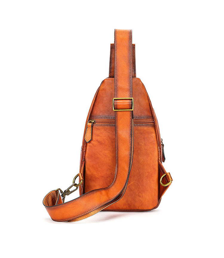 Whatna アンティーク風合い鞣し天 然 牛 革 ワンショルダーメンズ 3way 斜めがけ 肩掛けミニボディバッグ 胸バッグ  本革 厚手 レザー7589-4