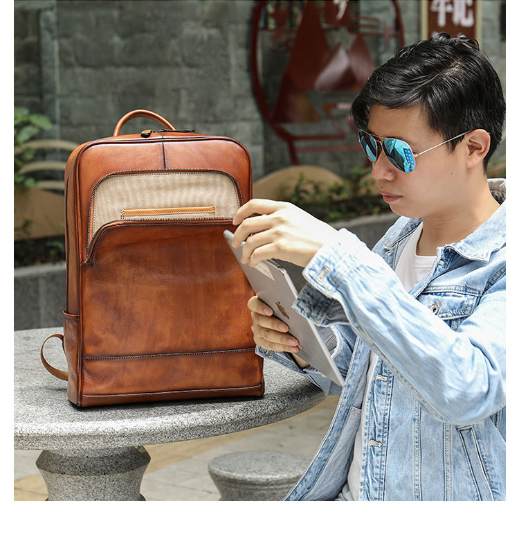 Whatna アンティーク風合い鞣し天 然 牛革ビジネスバッグメンズバッグ 手提げ・リュックの2WAY厚 手 本革 レザー A4 15.6インチpc収納可 旅行 出張用 通勤 通学 就活 面接 バッグ かばん 男性用 ブラウン2248-10