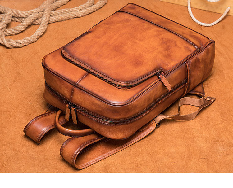 Whatna アンティーク風合い鞣し天 然 牛革ビジネスバッグメンズバッグ 手提げ・リュックの2WAY厚 手 本革 レザー A4 15.6インチpc収納可 旅行 出張用 通勤 通学 就活 面接 バッグ かばん 男性用 ブラウン2248-4