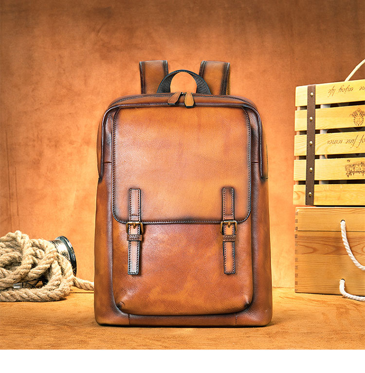 Whatna アンティーク風合い鞣し天 然 牛革ビジネスバッグメンズバッグ 手提げ・リュックの2WAY厚 手 本革 レザー A4 15.6インチpc収納可 旅行 出張用 通勤 通学 就活 面接 バッグ かばん 男性用 ブラウン2247-1