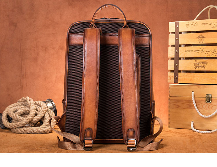 Whatna アンティーク風合い鞣し天 然 牛革ビジネスバッグメンズバッグ 手提げ・リュックの2WAY厚 手 本革 レザー A4 15.6インチpc収納可 旅行 出張用 通勤 通学 就活 面接 バッグ かばん 男性用 ブラウン2247-2