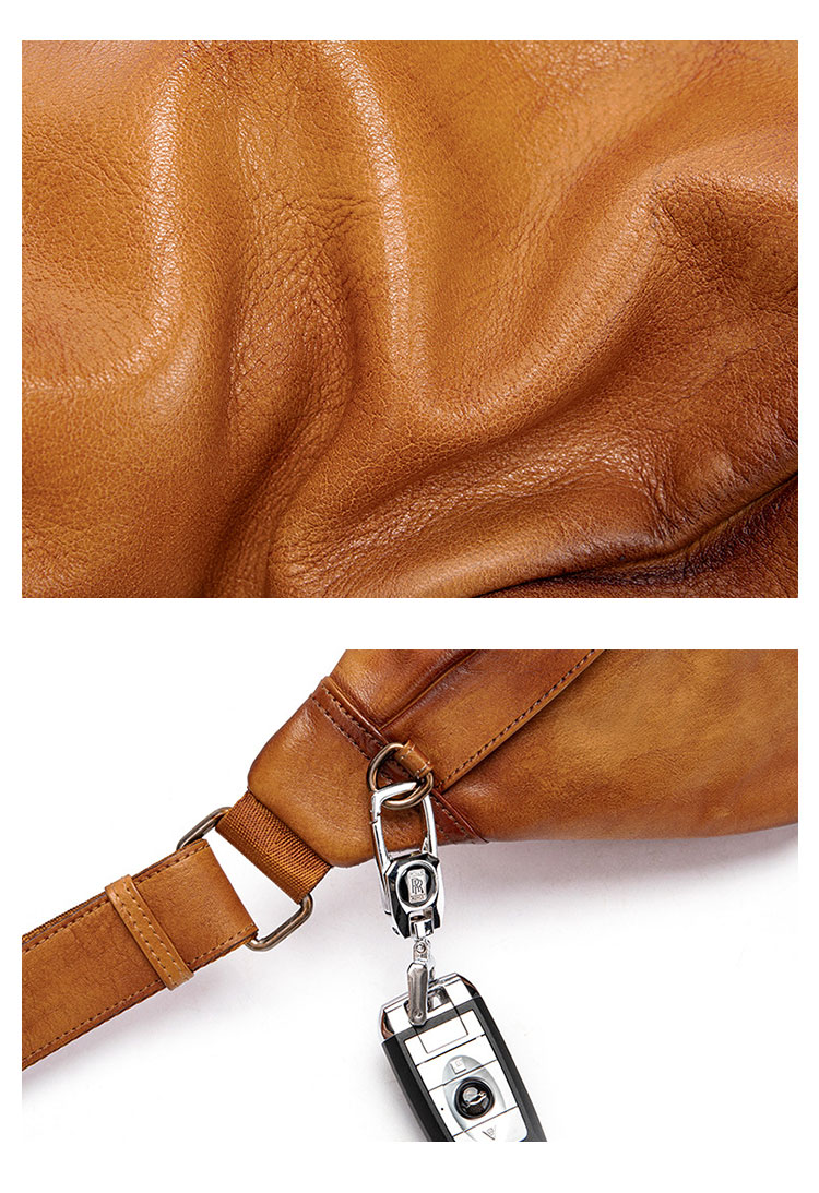 Whatna アンティーク風合い鞣し天 然 牛革 ワンショルダー メンズ ウエストポーチ ウエストバッグ ショルダーバッグ 手作業で作 男女兼用 本革 斜めがけ ボディバッグ 斜め掛け 胸バッグ 9059-6