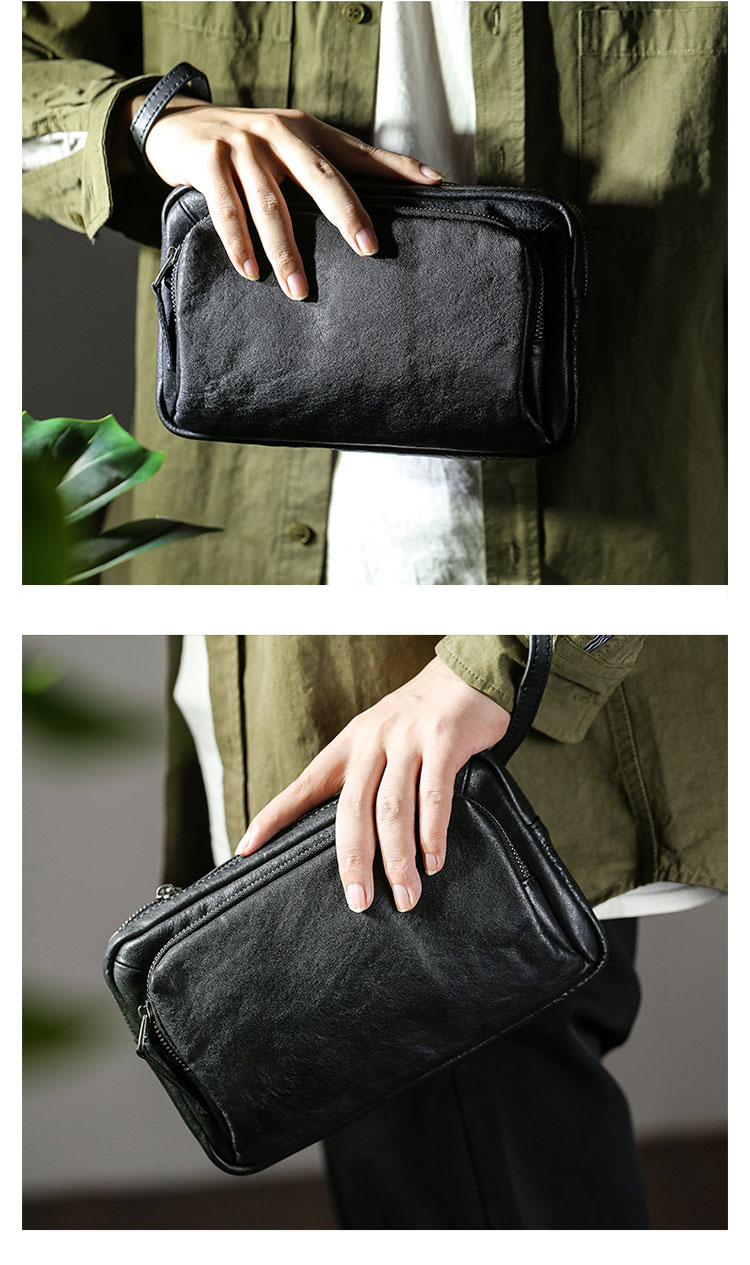 Whatna アンティーク風合い鞣し牛 革ワンショルダーメンズ バッグ3way クラッチ ショルダー 肩掛けバッグ ボディ斜め掛け胸バッグ ボディーバッグ セカンド バッグ 小さい 結婚式 バッグ ビジネス フォーマル 冠婚葬祭 バッグ紳士用 男性用-10