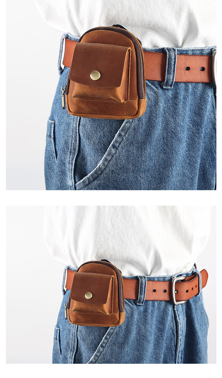 Whatna 天然 厚 手 牛革 小銭入れ コインケース メンズ レディース 2way ミニサコッシュ カラビナポーチ ベルトループ ミニウエストバッグポーチ 本革 イヤホン収納ケース カラビナ付き-7