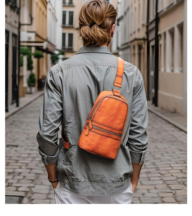 Whatnaアンティーク風合い鞣し天 然 牛 革 ワンショルダーメンズ 3way 斜めがけ 肩掛けミニボディバッグ 胸バッグ  本革 厚手 レザー7601-10