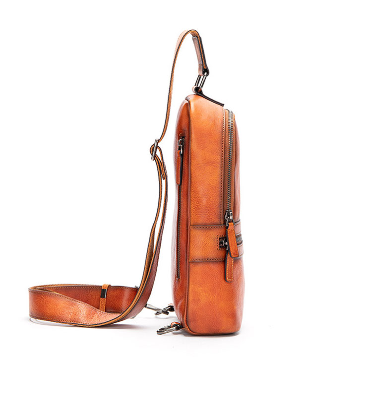 Whatnaアンティーク風合い鞣し天 然 牛 革 ワンショルダーメンズ 3way 斜めがけ 肩掛けミニボディバッグ 胸バッグ  本革 厚手 レザー7601-2