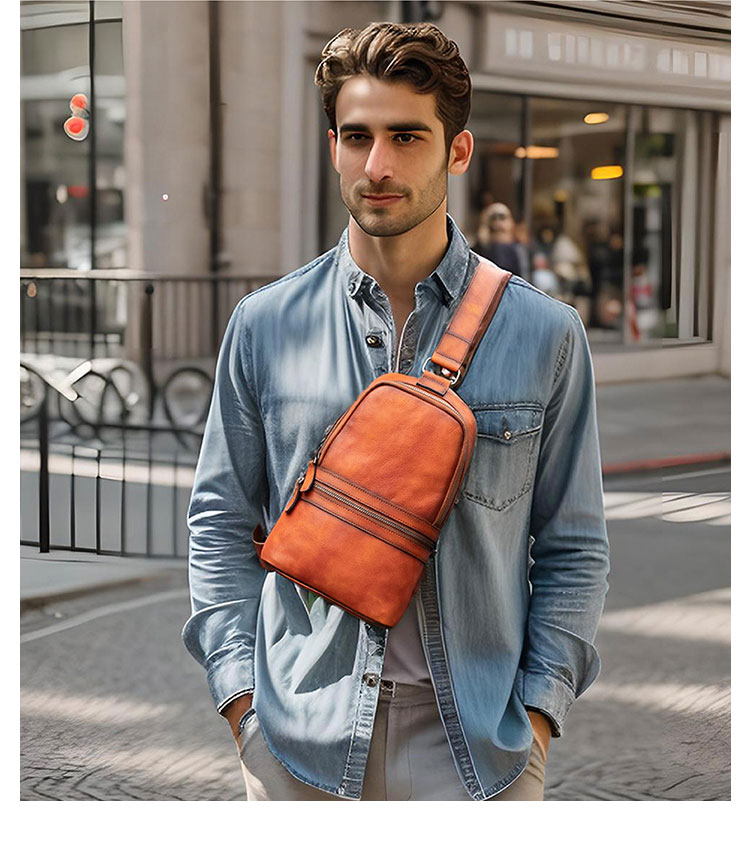 Whatnaアンティーク風合い鞣し天 然 牛 革 ワンショルダーメンズ 3way 斜めがけ 肩掛けミニボディバッグ 胸バッグ  本革 厚手 レザー7601-11