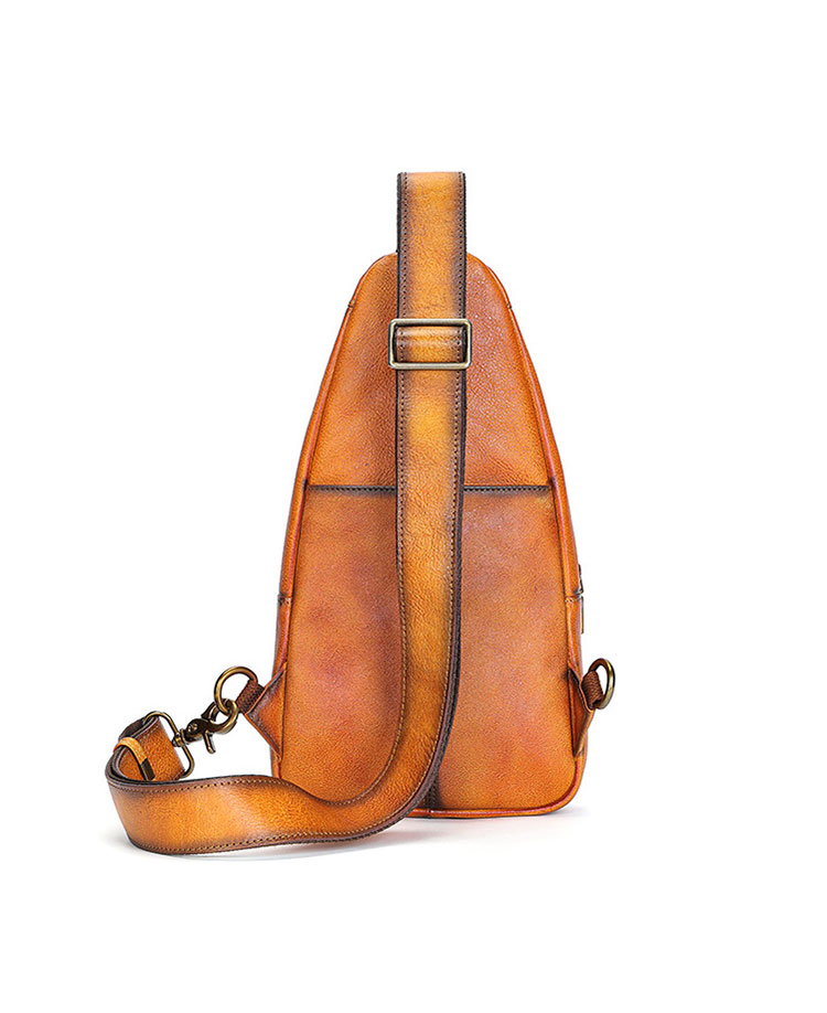 Whatnaアンティーク風合い鞣し天 然 牛 革 ワンショルダーメンズ 3way 斜めがけ 肩掛けミニボディバッグ 胸バッグ 本革 厚手 レザー9171-3