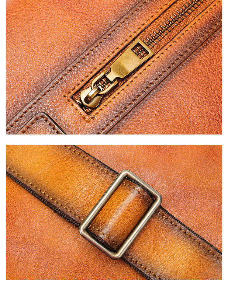 Whatnaアンティーク風合い鞣し天 然 牛 革 ワンショルダーメンズ 3way 斜めがけ 肩掛けミニボディバッグ 胸バッグ 本革 厚手 レザー9171-8