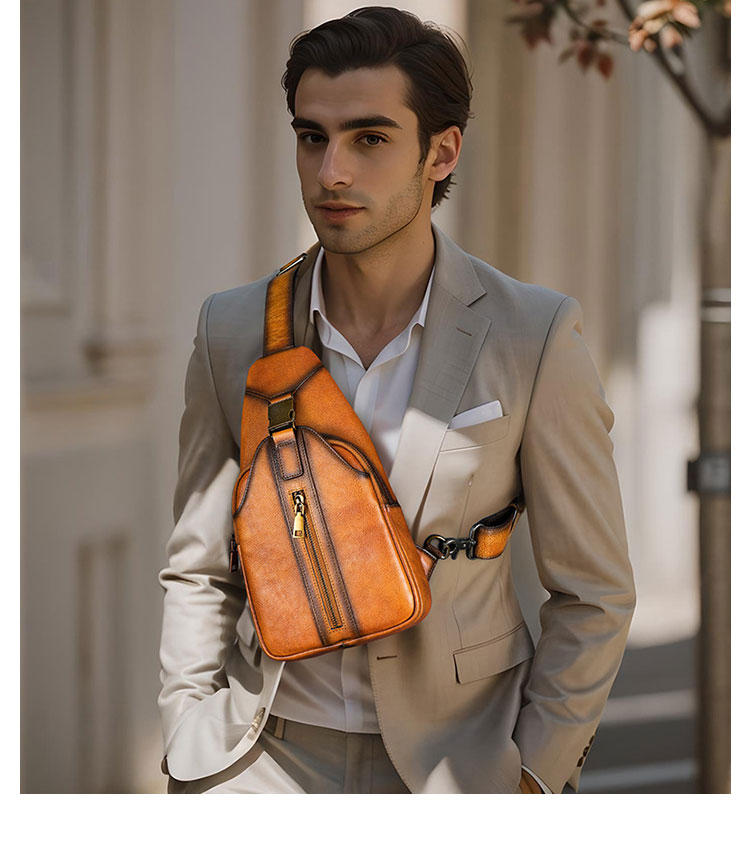 Whatnaアンティーク風合い鞣し天 然 牛 革 ワンショルダーメンズ 3way 斜めがけ 肩掛けミニボディバッグ 胸バッグ 本革 厚手 レザー9171-11