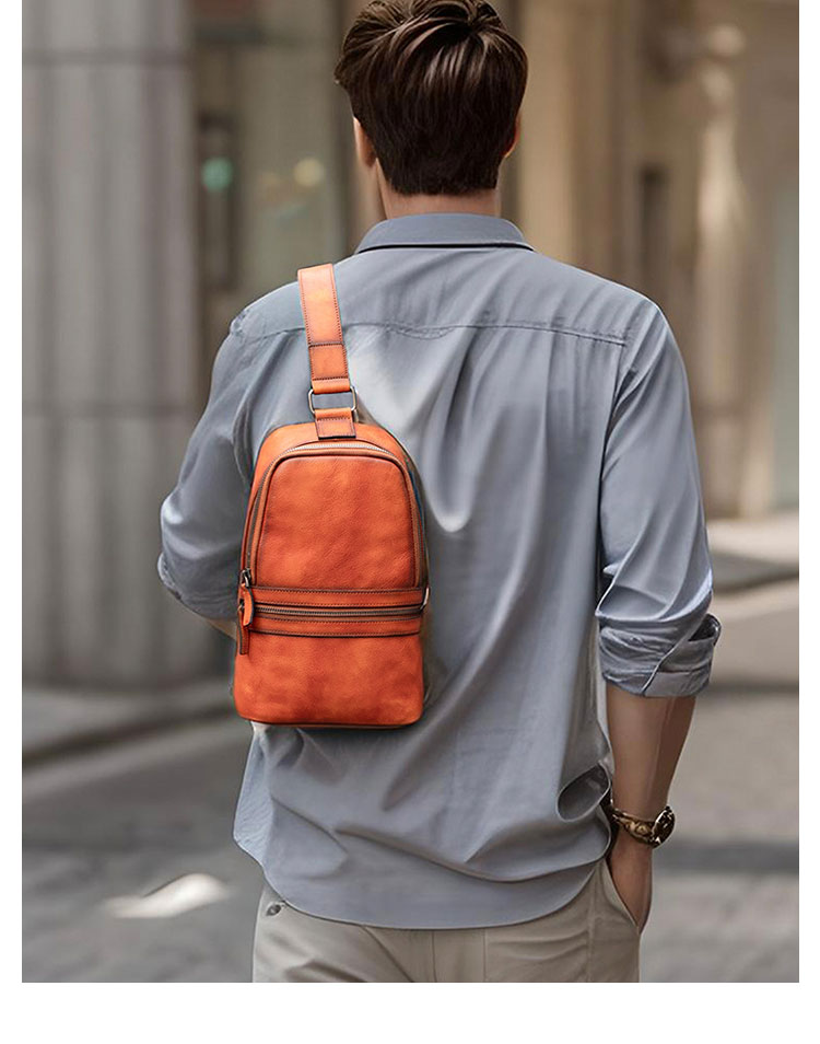 Whatnaアンティーク風合い鞣し天 然 牛 革 ワンショルダーメンズ 3way 斜めがけ 肩掛けミニボディバッグ 胸バッグ  本革 厚手 レザー7601-12