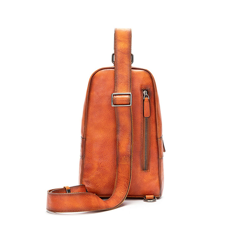 Whatnaアンティーク風合い鞣し天 然 牛 革 ワンショルダーメンズ 3way 斜めがけ 肩掛けミニボディバッグ 胸バッグ  本革 厚手 レザー7601-3