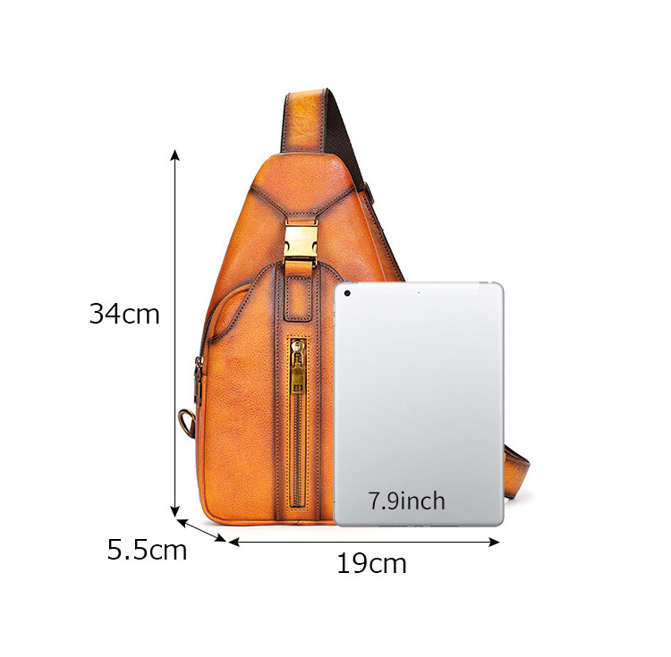 Whatnaアンティーク風合い鞣し天 然 牛 革 ワンショルダーメンズ 3way 斜めがけ 肩掛けミニボディバッグ 胸バッグ 本革 厚手 レザー9171-1