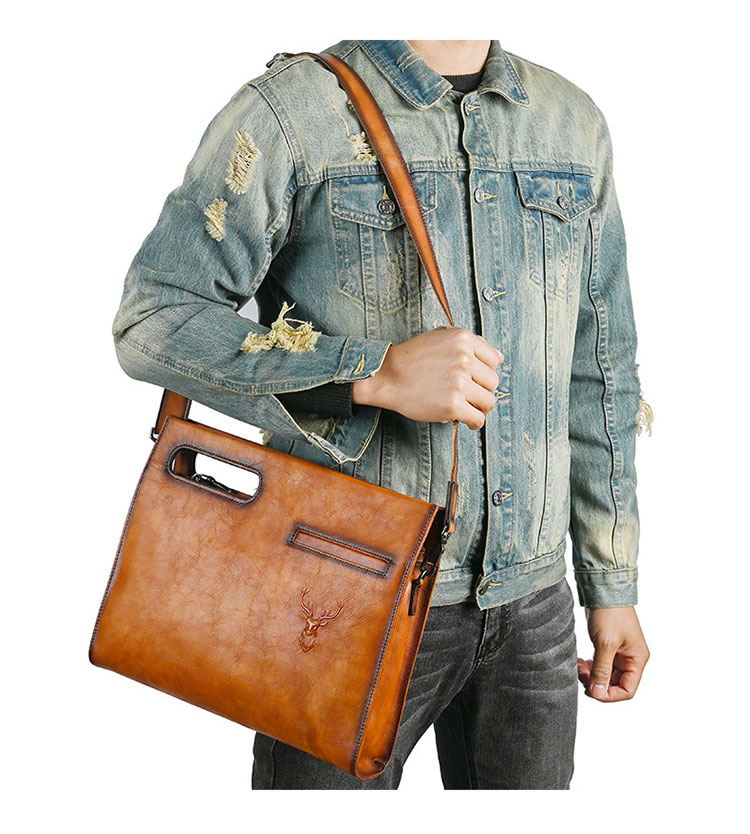 Whatna アンティーク風合い鞣し牛 革セカンド バッグ メンズ 3way クラッチ ショルダー 斜め掛け ボディーバッグ 肩掛け バッグ 胸バッグ 3室仕切 大さい A4サイズ収納可 結婚式 バッグ ビジネス フォーマル 冠婚葬祭 バッグ紳士用 男性用-9