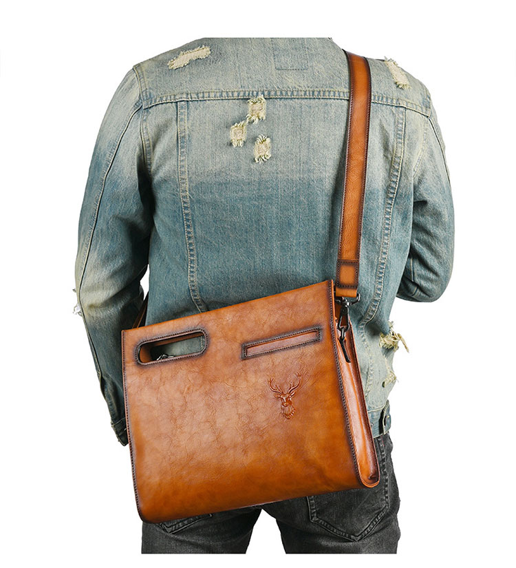 Whatna アンティーク風合い鞣し牛 革セカンド バッグ メンズ 3way クラッチ ショルダー 斜め掛け ボディーバッグ 肩掛け バッグ 胸バッグ 3室仕切 大さい A4サイズ収納可 結婚式 バッグ ビジネス フォーマル 冠婚葬祭 バッグ紳士用 男性用-8