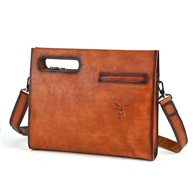 Whatna アンティーク風合い鞣し牛 革セカンド バッグ メンズ 3way クラッチ ショルダー 斜め掛け ボディーバッグ 肩掛け バッグ 胸バッグ 3室仕切 大さい A4サイズ収納可 結婚式 バッグ ビジネス フォーマル 冠婚葬祭 バッグ紳士用 男性用-1