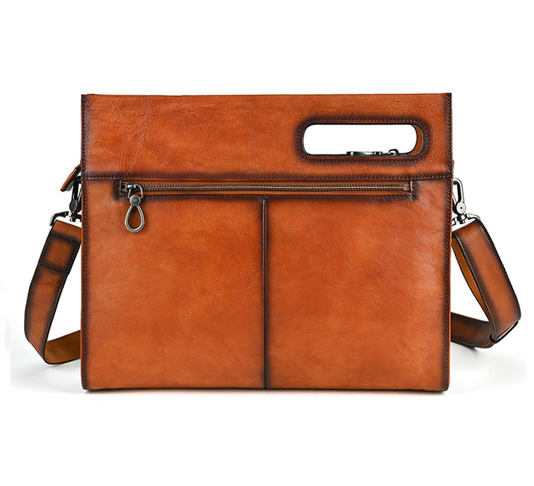 Whatna アンティーク風合い鞣し牛 革セカンド バッグ メンズ 3way クラッチ ショルダー 斜め掛け ボディーバッグ 肩掛け バッグ 胸バッグ 3室仕切 大さい A4サイズ収納可 結婚式 バッグ ビジネス フォーマル 冠婚葬祭 バッグ紳士用 男性用-2