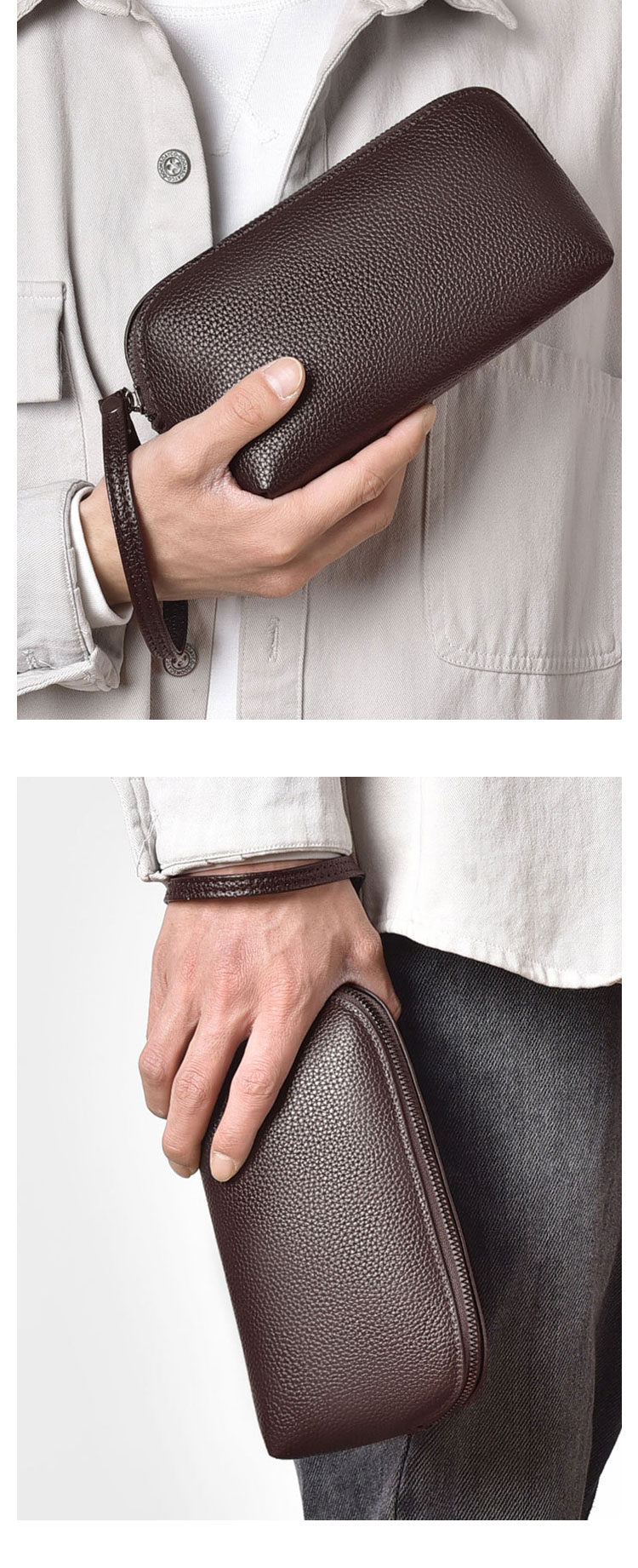 Whatna 2way 革 ミニセカンドバッグ メンズ バッグ クラッチ バッグ 小さい 厚手 レザー ハンドストラップ付 手持ちバッグ 結婚式 バッグ フォーマル ビジネス 冠婚葬祭 バッグ 男性用 紳士用 黒 ブラウン-8
