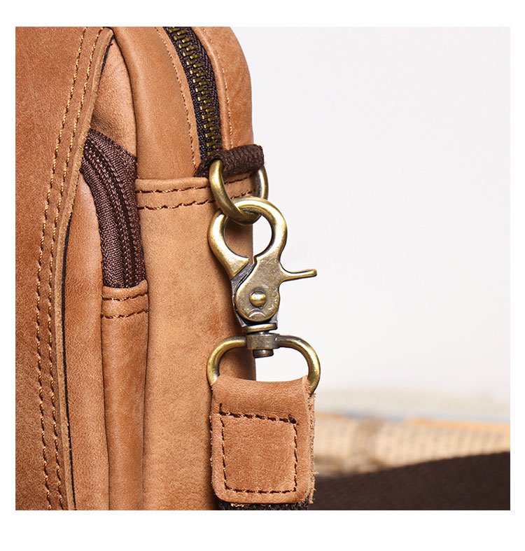 Whatna 牛革 ミニワンショルダーバッグ メンズ ミニウエストバッグ ウエストポーチバイク用 ベルトバッグ ヒップバッグ厚手 レザー 本 革 横型 縦型 男女兼用 ミニ斜め掛け ボディバッグ 胸バッグ ワンショルダー 軽量 ブラウン 黒8133-7