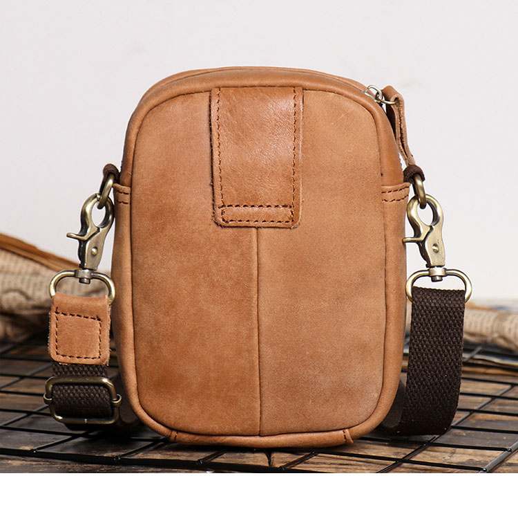 Whatna 牛革 ミニワンショルダーバッグ メンズ ミニウエストバッグ ウエストポーチバイク用 ベルトバッグ ヒップバッグ厚手 レザー 本 革 横型 縦型 男女兼用 ミニ斜め掛け ボディバッグ 胸バッグ ワンショルダー 軽量 ブラウン 黒8133-2