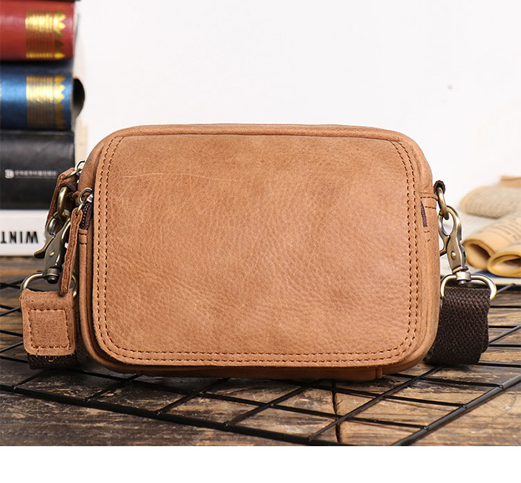 Whatna 牛革 ミニワンショルダーバッグ メンズ ミニウエストバッグ ウエストポーチバイク用 ベルトバッグ ヒップバッグ厚手 レザー 本 革 横型 縦型 男女兼用 ミニ斜め掛け ボディバッグ 胸バッグ  ワンショルダー 軽量 ブラウン 黒S1242-1-1