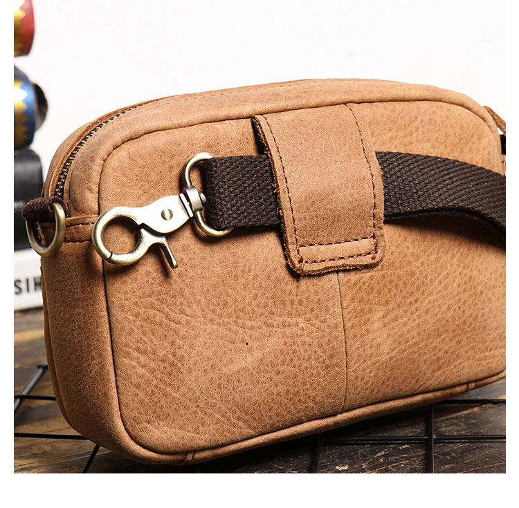 Whatna 牛革 ミニワンショルダーバッグ メンズ ミニウエストバッグ ウエストポーチバイク用 ベルトバッグ ヒップバッグ厚手 レザー 本 革 横型 縦型 男女兼用 ミニ斜め掛け ボディバッグ 胸バッグ  ワンショルダー 軽量 ブラウン 黒S1242-1-10