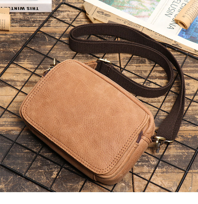 Whatna 牛革 ミニワンショルダーバッグ メンズ ミニウエストバッグ ウエストポーチバイク用 ベルトバッグ ヒップバッグ厚手 レザー 本 革 横型 縦型 男女兼用 ミニ斜め掛け ボディバッグ 胸バッグ  ワンショルダー 軽量 ブラウン 黒S1242-1-4