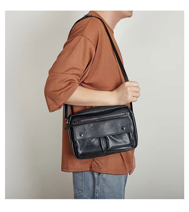 Whatna 革 ミニワンショルダーバッグ メンズ 3way ミニ斜め掛け胸バッグ 手提げバッグ 手持げバッグ ミニセカンドバッグダブルファスナー レザーカジュアル フォーマル ビジネス 通学 通勤 肩掛けバッグ 自転車かばん プレゼント男性-11