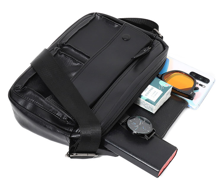 Whatna 革 ミニワンショルダーバッグ メンズ 3way ミニ斜め掛け胸バッグ 手提げバッグ 手持げバッグ ミニセカンドバッグダブルファスナー レザーカジュアル フォーマル ビジネス 通学 通勤 肩掛けバッグ 自転車かばん プレゼント男性-7